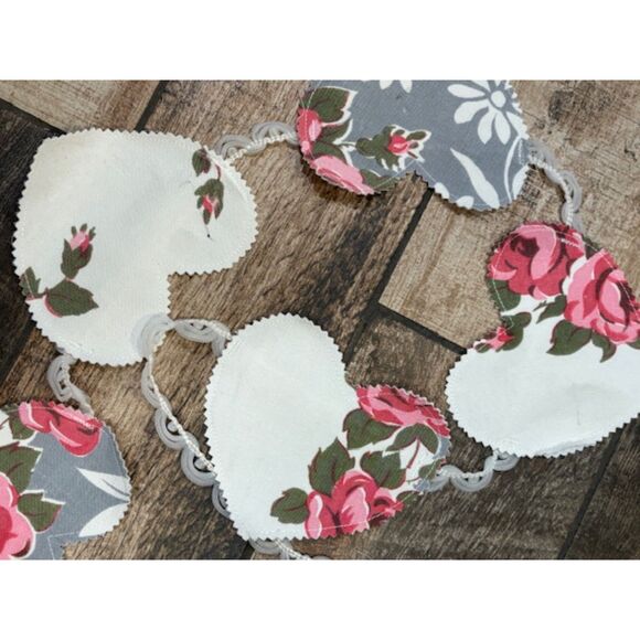 Valentine Heart Banner Bunting Vintage Linens Wedding Shower - Picture 4 of 5